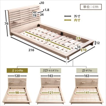 可動棚付きフロアベッド(シングル)ベッドフレーム、ロースタイル ...