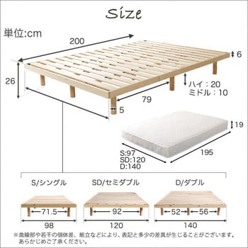 3段階高さ調節 脚付きすのこベッド(ダブル) 【Lilitta リリッタ