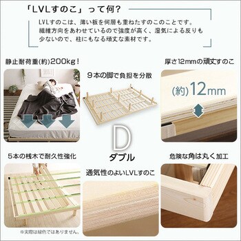 3段階高さ調節 脚付きすのこベッド(ダブル) 【Lilitta リリッタ