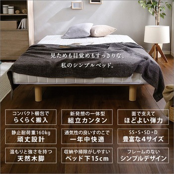 新発想で搬入も組立カンタン! ほどよい弾力 脚付きロールマットレス(ボンネルコイルスプリング)【Unite  Raide   ユニテ・ライド 】セミダブルサイズ ホームテイスト