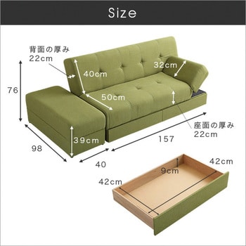 Saul マルチソファベッド（ワイド幅197cm）スツール付き、日本製・完成品