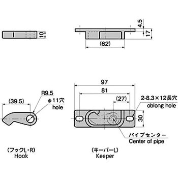 ステンレス フック&キーパー TAKIGEN(タキゲン) 平面ハンドル 【通販