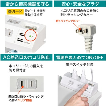 集中スイッチ付デスクUSBタップ ELPA
