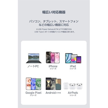 67W 充電器 一体型ケーブル1.5m USB Type-C×3 高出力 PD/PPS対応 クリップ式固定 GaNII Plus採用 エレコム