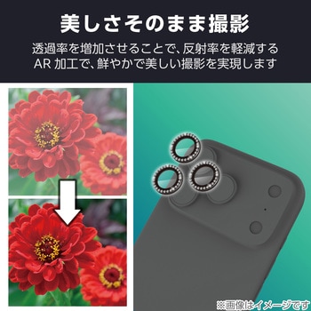 iPhone17 Pro/iPhone 17 Pro Max レンズガラスフィルム ラインストーン 高透明 指紋防止 貼り付けツール付 - エレコム
