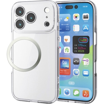 iPhone17 Pro ケース ハイブリッド 衝撃吸収 磁気吸着対応メタルステッカー付 背面ガラス 極限保護 エレコム