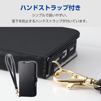 iPhone17 Pro ケース レザー 手帳型 マグネット 衝撃吸収 ハンドストラップ付 スタンド機能付 - エレコム