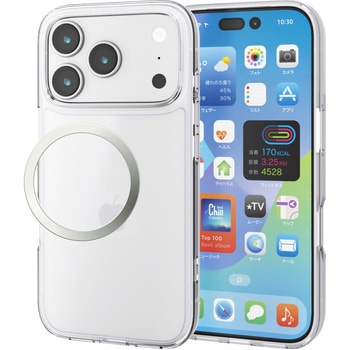 iPhone17 Pro ケース ハイブリッド 衝撃吸収 磁気吸着対応メタルステッカー付 - エレコム