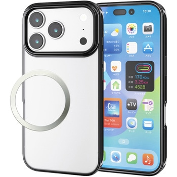 iPhone17 Pro ケース ソフト 薄型 磁気吸着対応メタルステッカー付 メタリックデザイン - エレコム