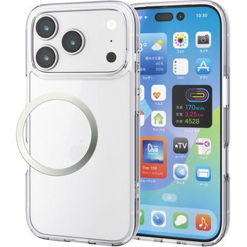 iPhone17 Pro ケース ハイブリッド 衝撃吸収 磁気吸着対応メタルステッカー付 背面ガラス - エレコム