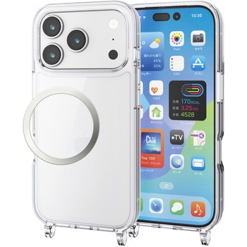 iPhone17 Pro ケース ハイブリッド 磁気吸着対応メタルステッカー付 ショルダーストラップホール付 エレコム