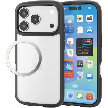 iPhone17 Pro ケース ハイブリッド 衝撃吸収 軽量 薄型 磁気吸着対応メタルステッカー付 - エレコム