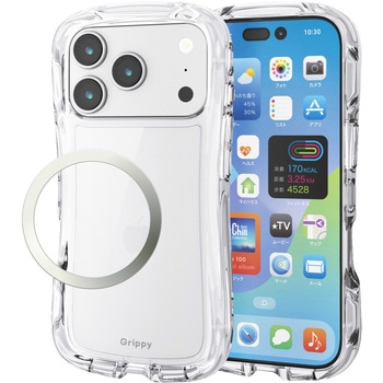 iPhone17 Pro ケース ハイブリッド 衝撃吸収 磁気吸着対応メタルステッカー付 Grippy エレコム