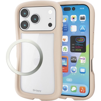 iPhone17 Pro ケース ハイブリッド 衝撃吸収 磁気吸着対応メタルステッカー付 Grippy - エレコム