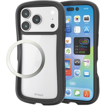 iPhone17 Pro ケース ハイブリッド 衝撃吸収 磁気吸着対応メタルステッカー付 Grippy - エレコム