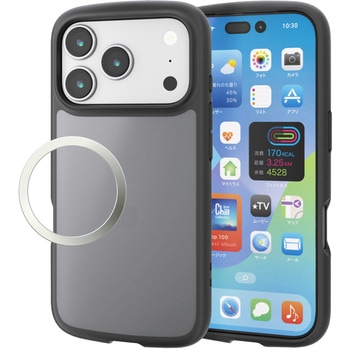 iPhone17 Pro ケース ハイブリッド 衝撃吸収 軽量 薄型 磁気吸着対応メタルステッカー付 エレコム