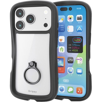 iPhone17 Pro ケース ハイブリッド 衝撃吸収 リング付 スタンド機能付 Grippy エレコム