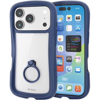 iPhone17 Pro ケース ハイブリッド 衝撃吸収 リング付 スタンド機能付 Grippy エレコム