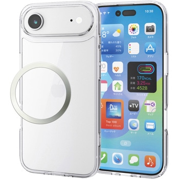 iPhone Air ケース ハイブリッド 衝撃吸収 磁気吸着対応メタルステッカー付 背面ガラス エレコム