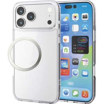 iPhone17 Pro Max ケース ハイブリッド 衝撃吸収 磁気吸着対応メタルステッカー付 背面ガラス エレコム