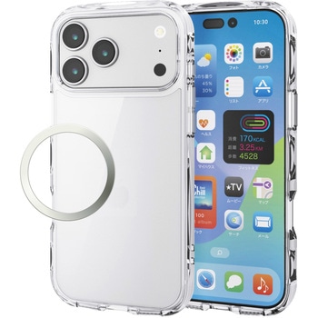 iPhone17 Pro Max ケース ハイブリッド 衝撃吸収 軽量 薄型 磁気吸着対応メタルステッカー付 エレコム