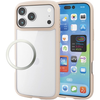 iPhone17 Pro Max ケース ハイブリッド 衝撃吸収 軽量 薄型 磁気吸着対応メタルステッカー付 エレコム