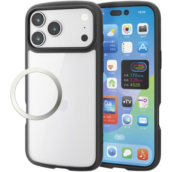 iPhone17 Pro Max ケース ハイブリッド 衝撃吸収 軽量 薄型 磁気吸着対応メタルステッカー付 エレコム