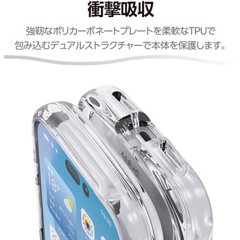 iPhone17 Pro Max ケース ハイブリッド 衝撃吸収 磁気吸着対応メタルステッカー付 Grippy - エレコム