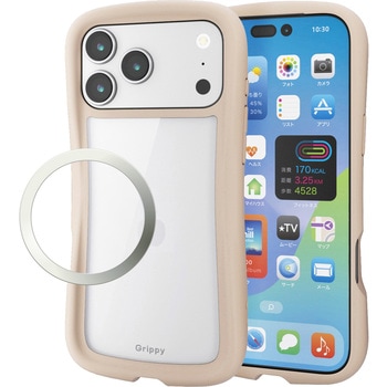 iPhone17 Pro Max ケース ハイブリッド 衝撃吸収 磁気吸着対応メタルステッカー付 Grippy - エレコム