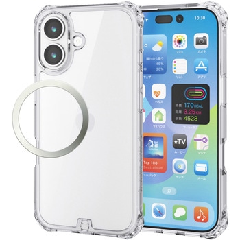 iPhone17 ケース ハイブリッド 衝撃吸収 磁気吸着対応メタルステッカー付 フィルム付 ZEROSHOCK エレコム
