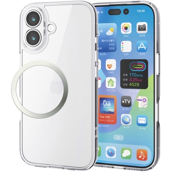 iPhone17 ケース ハイブリッド 衝撃吸収 磁気吸着対応メタルステッカー付 背面ガラス 極限保護 - エレコム