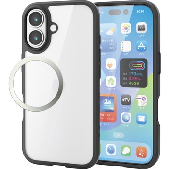 iPhone17 ケース ハイブリッド 衝撃吸収 軽量 薄型 磁気吸着対応メタルステッカー付 ガラスフィルム付 エレコム