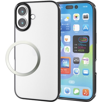 iPhone17 ケース ソフト 薄型 磁気吸着対応メタルステッカー付 メタリックデザイン エレコム