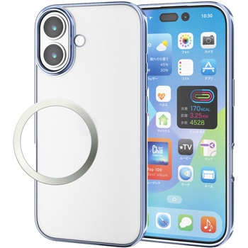 iPhone17 ケース ソフト 薄型 磁気吸着対応メタルステッカー付 メタリックデザイン エレコム