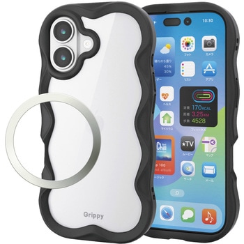 iPhone17 ケース ハイブリッド 衝撃吸収 磁気吸着対応メタルステッカー付 背面クリア Grippy - エレコム