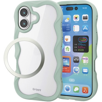 iPhone17 ケース ハイブリッド 衝撃吸収 磁気吸着対応メタルステッカー付 背面クリア Grippy - エレコム