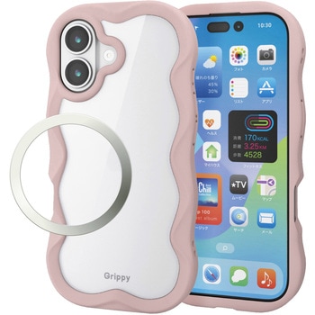 iPhone17 ケース ハイブリッド 衝撃吸収 磁気吸着対応メタルステッカー付 背面クリア Grippy - エレコム