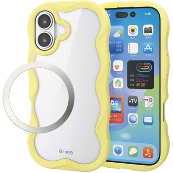 iPhone17 ケース ハイブリッド 衝撃吸収 磁気吸着対応メタルステッカー付 背面クリア Grippy - エレコム