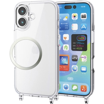 iPhone17 ケース ハイブリッド 衝撃吸収 磁気吸着対応メタルステッカー付 ショルダーストラップホール付 エレコム