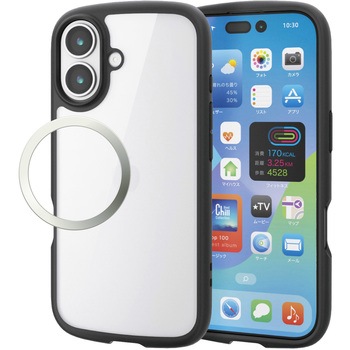 iPhone17 ケース ハイブリッド 衝撃吸収 軽量 薄型 磁気吸着対応メタルステッカー付 TOUGH SLIM LITE - エレコム