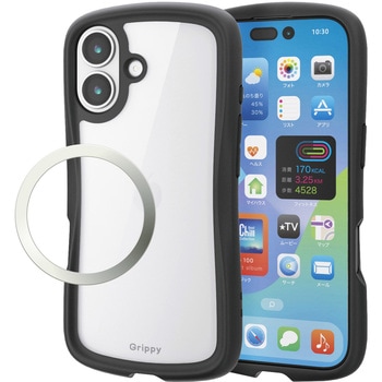 iPhone17 ケース ハイブリッド 衝撃吸収 磁気吸着対応メタルステッカー付 Grippy - エレコム