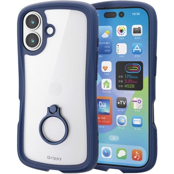 iPhone17 ケース ハイブリッド 衝撃吸収 リング付 スタンド機能付 Grippy エレコム