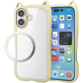 iPhone17 ケース ハイブリッド 衝撃吸収 磁気吸着対応メタルステッカー付 猫耳デザイン エレコム
