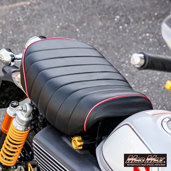 Mr Quick製 ホンダ モンキー125用 レザー タックロールシート ブラック/レッド MAD MAX(マッドマックス)