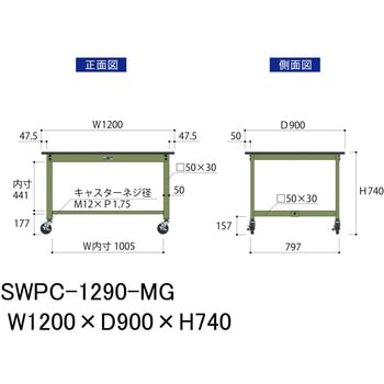 軽量作業台/耐荷重160kg_移動式H740_ポリエステル天板_ワークテーブル300シリーズ 山金工業