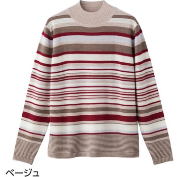 821466 洗えるボーダー柄ハイネック ケアファッション