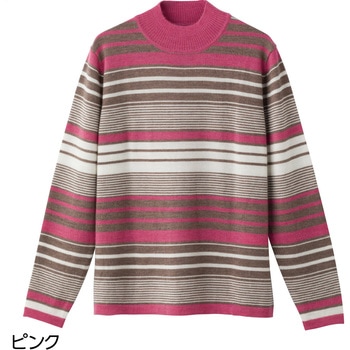 821466 洗えるボーダー柄ハイネック ケアファッション