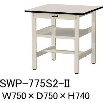 軽量作業台/耐荷重300kg_中間全面棚板付_固定式H740_ポリエステル天板_ワークテーブル300シリーズ 山金工業
