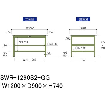 軽量作業台/耐荷重300kg_中間全面棚板付_固定式H740_塩ビシート天板_ワークテーブル300シリーズ 山金工業