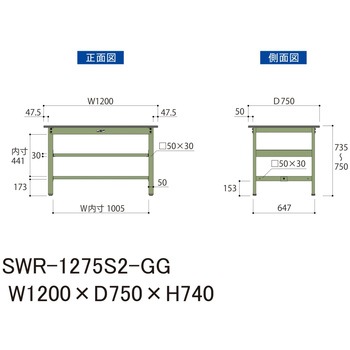 軽量作業台/耐荷重300kg_中間全面棚板付_固定式H740_塩ビシート天板_ワークテーブル300シリーズ 山金工業